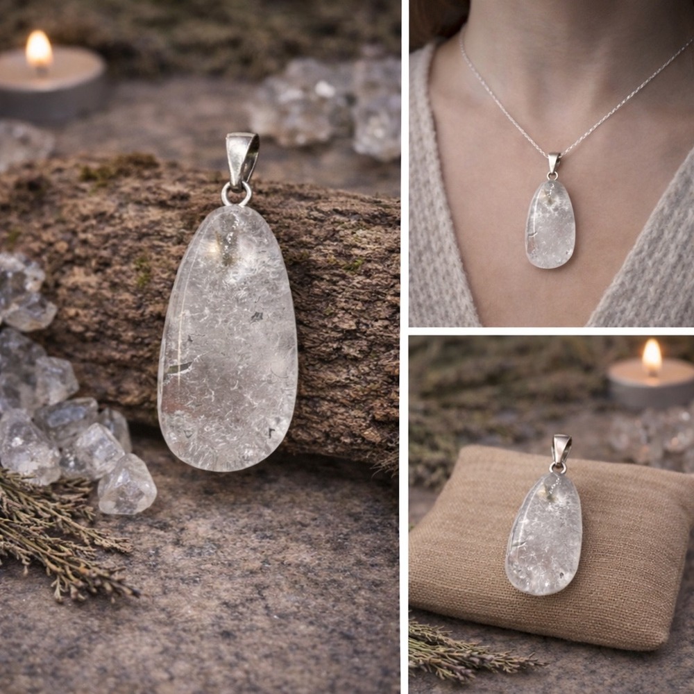 Clear Quartz Teardrop Pendant Boho Cottagecore Crystal Necklace | Witchy Jewelry